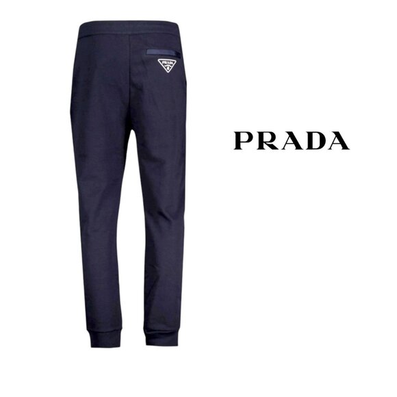 Prada Men’s Nylon Detail Navy Sweatpants Jogger with Logo Sz Small - Picture 1 of 6